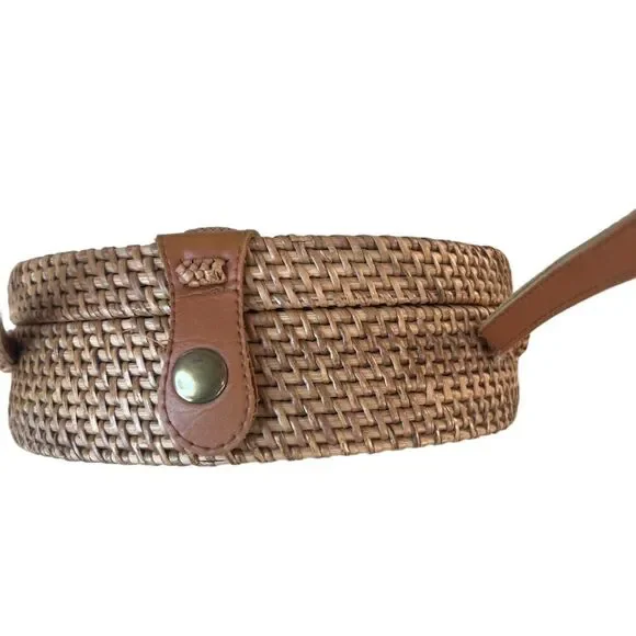 Rattan Crossbody Hand Bag Womens Woven Tan Boho Beach Vacation Island Resortwear - Picture 5 of 11